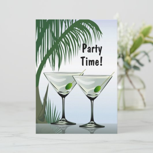 Martini Cocktails Party Tropische Uitnodiging (Staand voorkant)