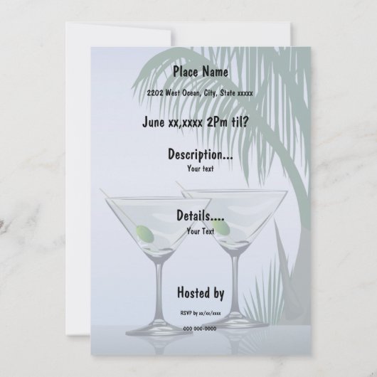 Martini Cocktails Party Tropische Uitnodiging (Achterkant)