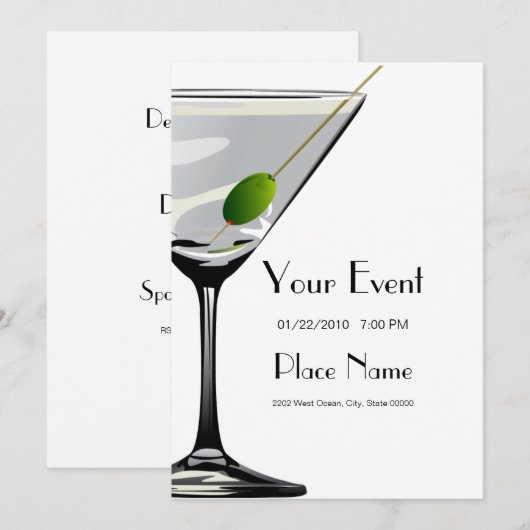 Martini Cocktails Uitnodiging Sjabloon (Voorkant / Achterkant)