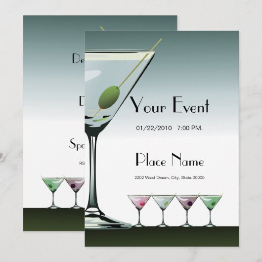 Martini Cocktails Uitnodiging Sjabloon 2 (Voorkant / Achterkant)