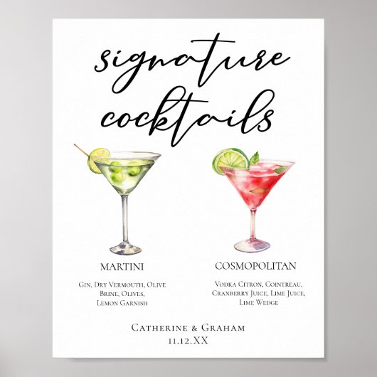 Martini Cosmopolitan Signature Cocktails Menu Poster (Voorkant)