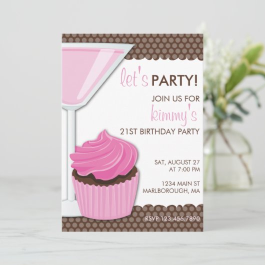 Martini & Cupcake 21st Birthday Kaart (Staand voorkant)