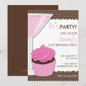 Martini & Cupcake 21st Birthday Kaart (Voorkant / Achterkant)