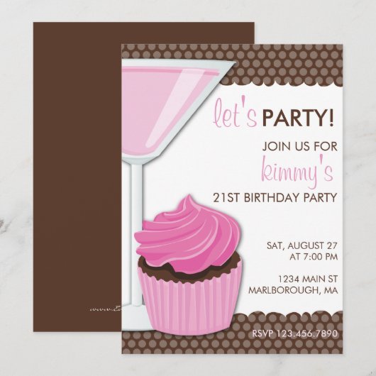 Martini & Cupcake 21st Birthday Kaart (Voorkant / Achterkant)