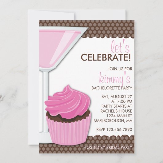 Martini & Cupcake Bachelorette Kaart (Voorkant)