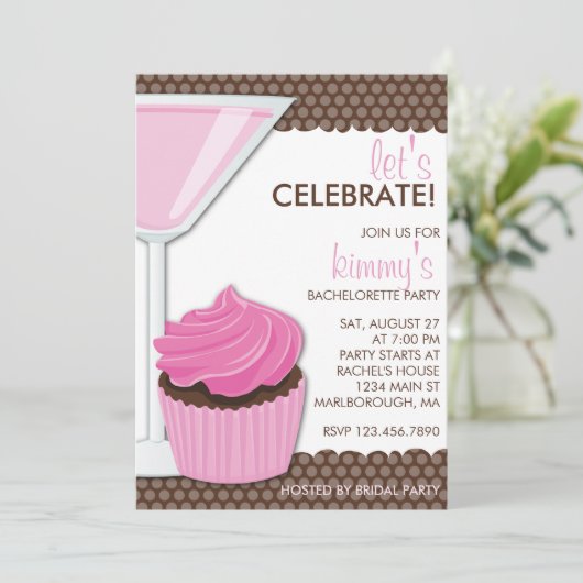 Martini & Cupcake Bachelorette Kaart (Staand voorkant)