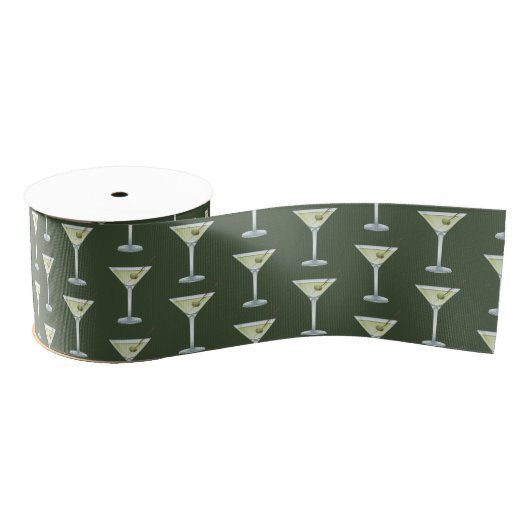 Martini Drinks On Olive Green Background Grosgrain Lint (Spoel)
