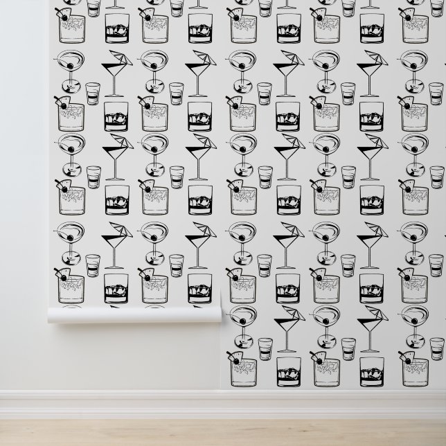 Martini en Cocktails Zwart-wit Moderne Drink Behang (Applicatie)