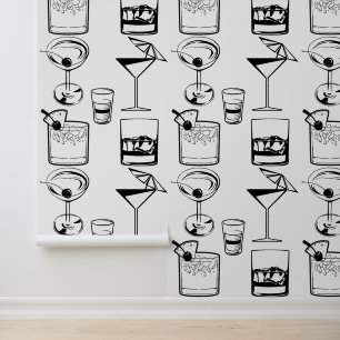 Martini en Cocktails Zwart-wit Moderne Drink Behang
