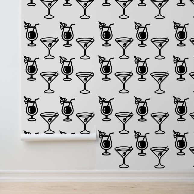 Martini en Cocktails Zwart-wit Moderne Drink Behang (Applicatie)