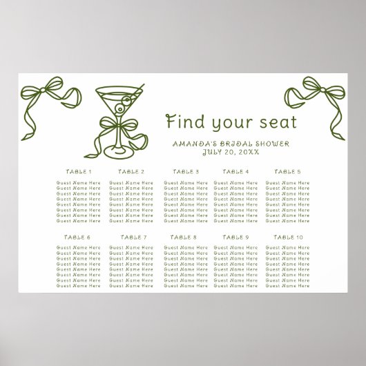 Martini en een boog - Wedding zitplaatskaart Poster (Voorkant)