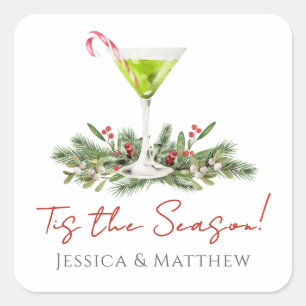 Martini en maretak-candy cane cocktail voor koppel vierkante sticker