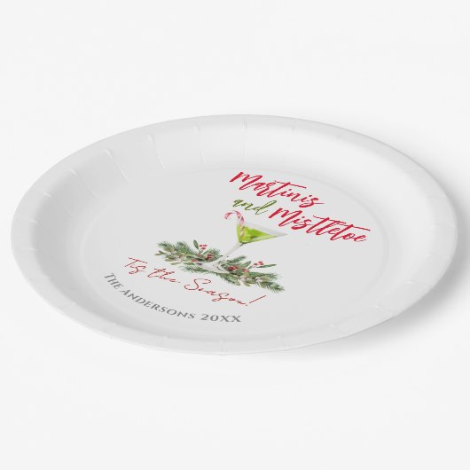 Martini en maretak Kerstcocktailparty Papieren Bordje (Gekanteld)