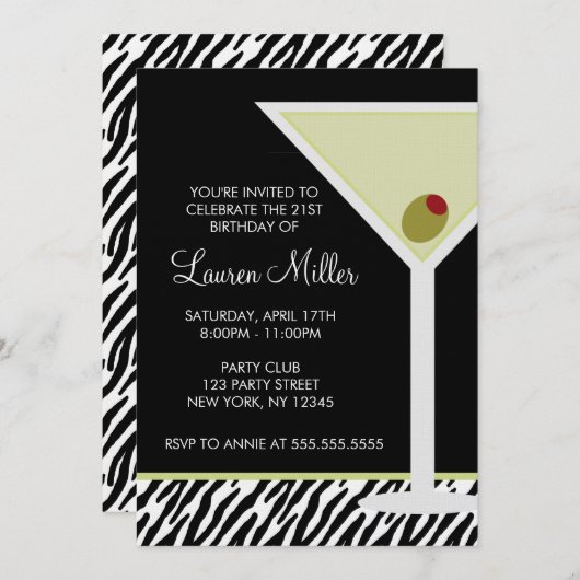 Martini en Zebra Pattern Kaart (Voorkant / Achterkant)