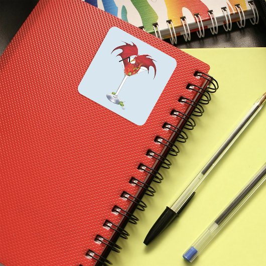 Martini Fantasy Rode Draak Vierkante Sticker