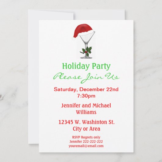 Martini Festive Modern Kerstfeestdag Kaart (Achterkant)