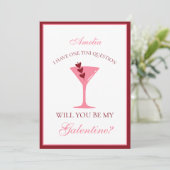 Martini Galentine's Day Esthetisch Rood en Roze Kaart (Staand voorkant)