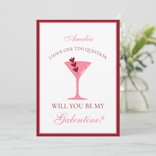 Martini Galentine's Day Esthetisch Rood en Roze Kaart (Staand voorkant)