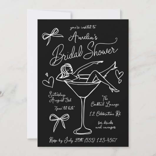 Martini Glas Bachelorette Feest Uitnodiging Modern (Voorkant)