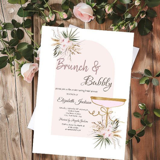 Martini Glas Boho Bloemen Brunch & Bubbels Kaart