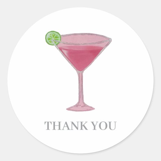 Martini Glas Cosmo Schildering Bedankt Ronde Sticker (Voorkant)