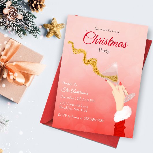 Martini Glas dat Kerst Glitters uitstrooit Feestje Kaart