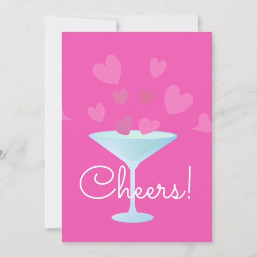 Martini glas en roze harten juichen feestdagenkaart (Voorkant)