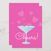 Martini glas en roze harten juichen feestdagenkaart (Voorkant / Achterkant)