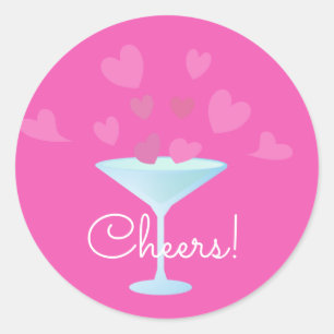 Martini glas en roze harten juichen ronde sticker
