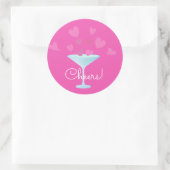 Martini glas en roze harten juichen ronde sticker (Tas)