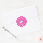 Martini glas en roze harten juichen ronde sticker (Envelop)