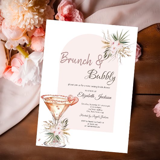 Martini Glas Hart Boho Bloemen Brunch & Bubbels Kaart