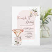 Martini Glas Hart Boho Bloemen Brunch & Bubbels Kaart (Staand voorkant)