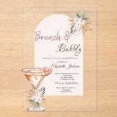 Martini Glas Hart Boho Bloemen Brunch & Bubbly Acryl Uitnodigingen (Voorkant)