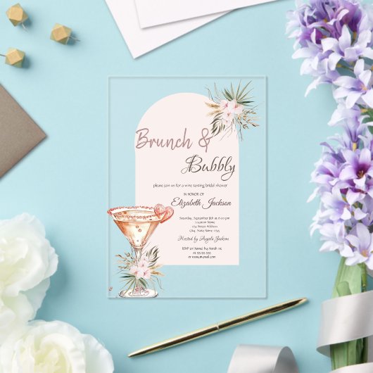 Martini Glas Hart Boho Bloemen Brunch & Bubbly Acryl Uitnodigingen (Insitu (Huwelijk))