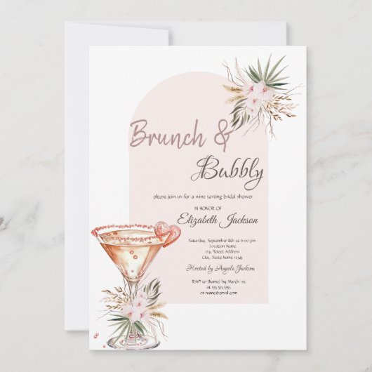 Martini Glas Hart Boho Bloemen Brunch & Bubbly Kaart (Voorkant)