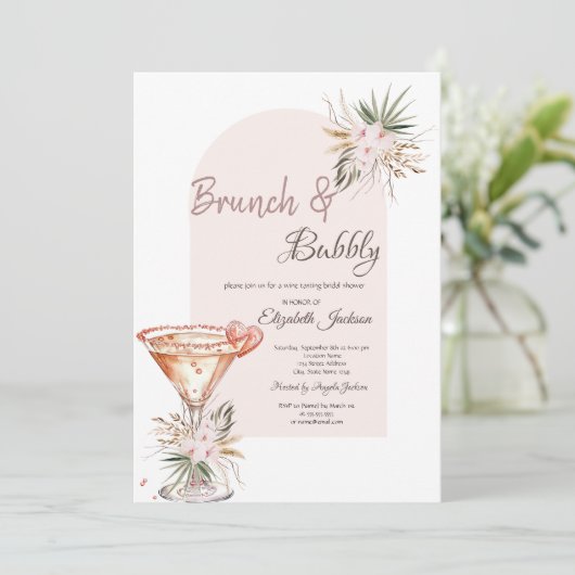 Martini Glas Hart Boho Bloemen Brunch & Bubbly Kaart (Staand voorkant)