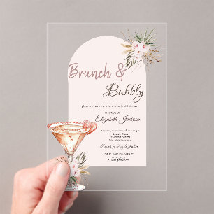Martini Glas Hart Boho Bloemen Brunch & Mousserend Acryl Uitnodigingen