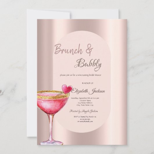 Martini Glas Hart Druppels Bloemen Roze Goud Kaart (Voorkant)