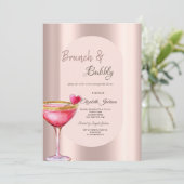 Martini Glas Hart Druppels Bloemen Roze Goud Kaart (Staand voorkant)