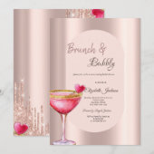 Martini Glas Hart Druppels Bloemen Roze Goud Kaart (Voorkant / Achterkant)