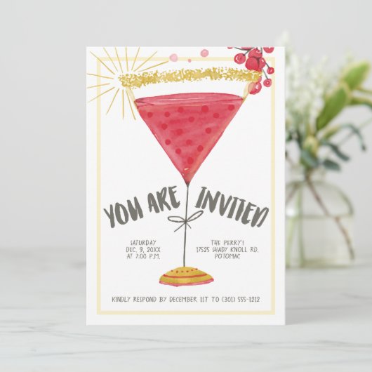 Martini Glas Kerstmis Cocktail Party Kaart (Staand voorkant)