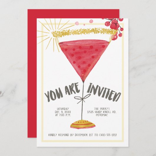 Martini Glas Kerstmis Cocktail Party Kaart (Voorkant / Achterkant)