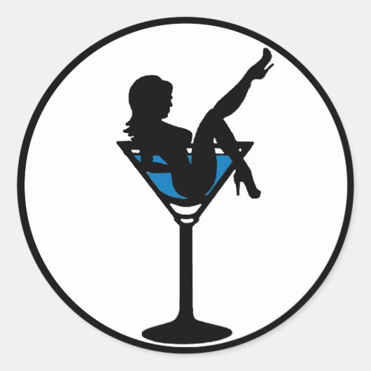 Martini glas meisje silhouet blauw drink stickers (Voorkant)