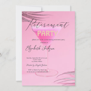 Martini Glas Palmbladeren Roze Pensioenfeest Kaart