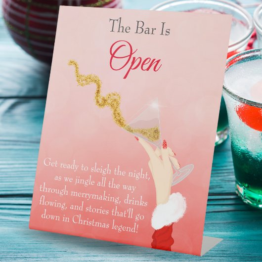 Martini Glas Spilling Kerstmis Glitter Party Bar Reclamebord Met Voetstuk