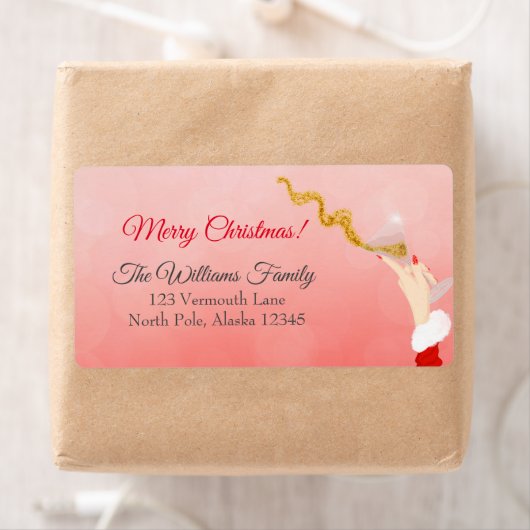 Martini Glas Spilling Kerstmis Glitter Party Etiket (Insitu)