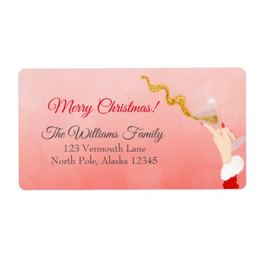 Martini Glas Spilling Kerstmis Glitter Party Etiket (Voorkant)