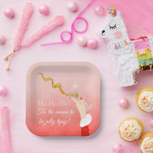 Martini Glas Spilling Kerstmis Glitter Party Papieren Bordje (Feest)