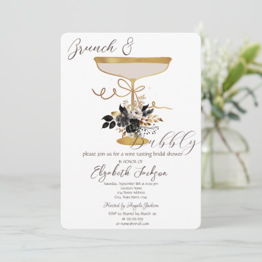 Martini Glas Zwart Rozen Brunch & Bubble Kaart (Staand voorkant)